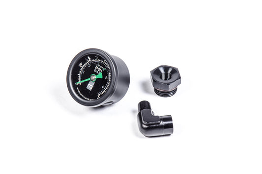 20-0386 FUEL PRESSURE GAUGE 1/8 NPT WITH 90DEG ADAPT 8AN ORB FITTING